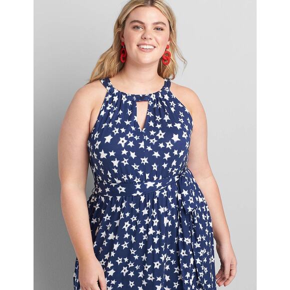 Lane Bryant Halter Fit & Flare Patriotic Stars Ruffle Dress 3XL see descr. - Picture 2 of 11